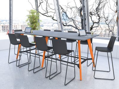 <h5>Rectangular Poseur Height Tables with Coloured Wood Tapered Leg