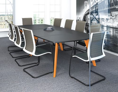 <h5>Rectangular Boardroom & Meeting Tables with Coloured Wood Tapered Leg Design