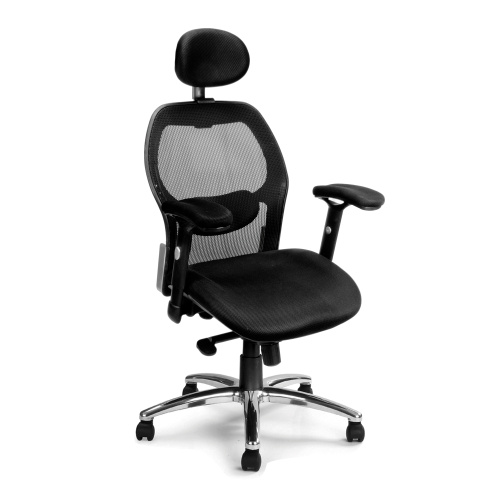 <h5>Hermes - High Back Mesh Synchronous Executive Armchair with Adjustable Lumbar Support, Arms, Headrest and Chrome Base - Black